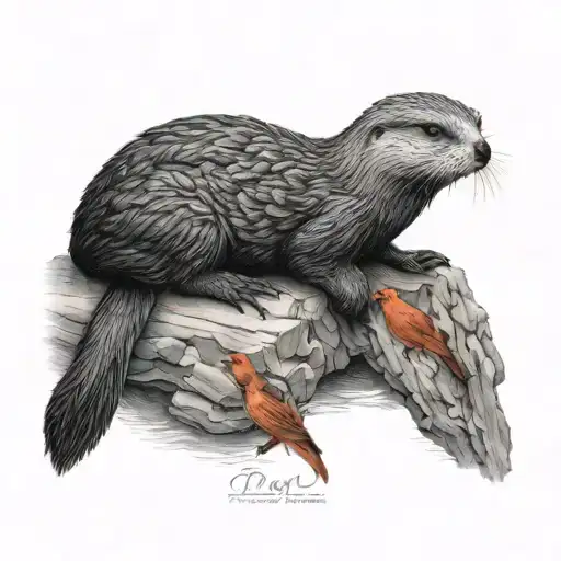 Sea Otter And A Cardinal