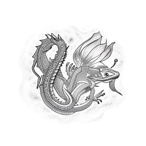 A Water Dragon Symbolizing Rebirth And Renewal In A Lotus Pond
