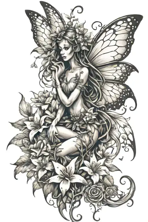 Fairy With Magic Flower Garden Scene