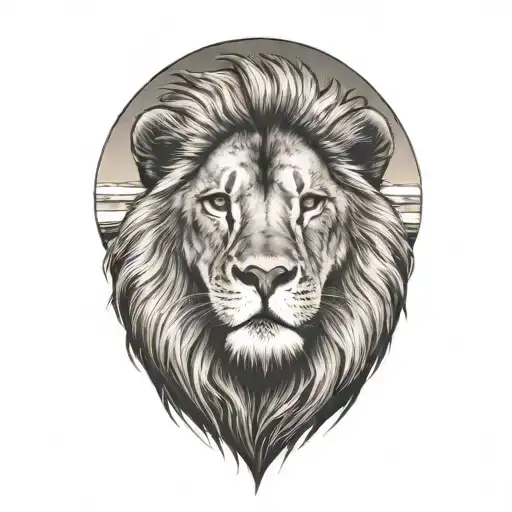 Small Lion Looking Up At Sky With Sun Setting