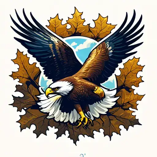 Stylized Eagle In Flight With Oak In The Background