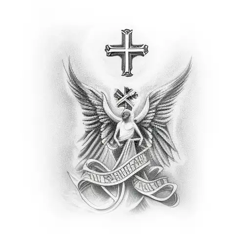 Arm Sleeve Of Christian Religion Symbols And Angels