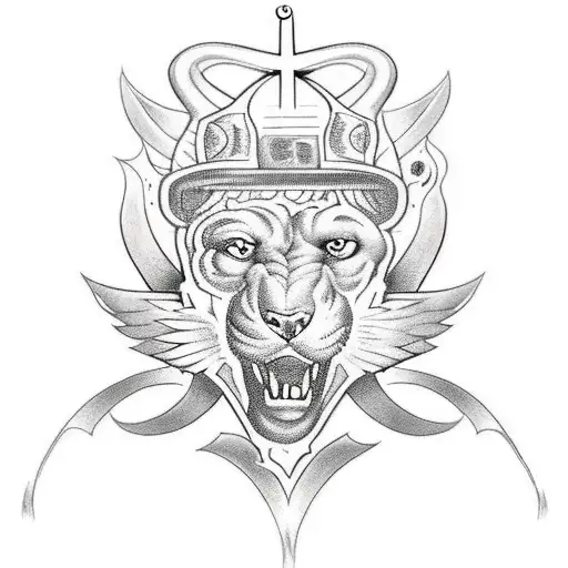 Create A Tattoo Featuring A Powerful Firefighter Symbol With A Religious Twist