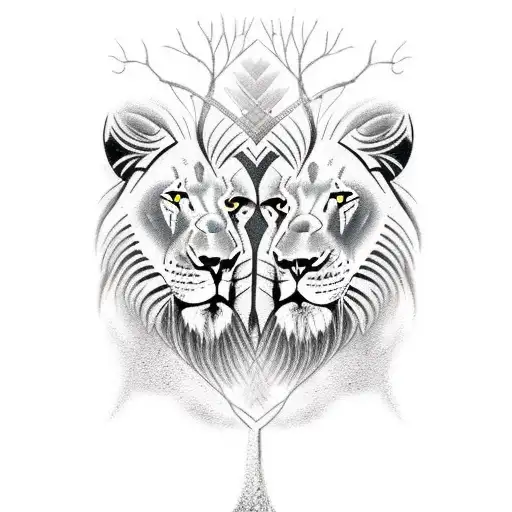 Lion And Warrior Protecting The Tree Of Life