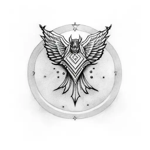 A Dotwork Tattoo Of A Superhero Symbol Merged With A Mythical Creature From Mythology