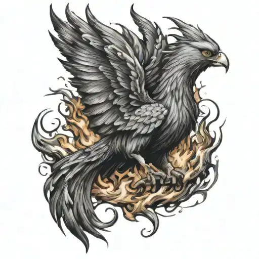 Angry Phoenix On Fire Black And Grey