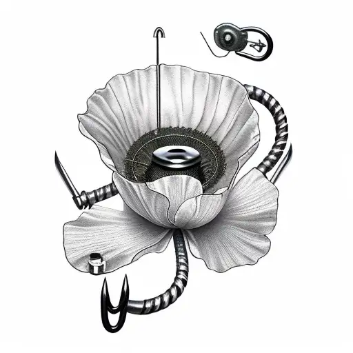 Poppy With Fishing Hooks Coming Off Stem