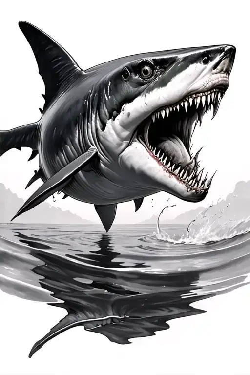 Realistic Zombie Shark Swimming Black And White