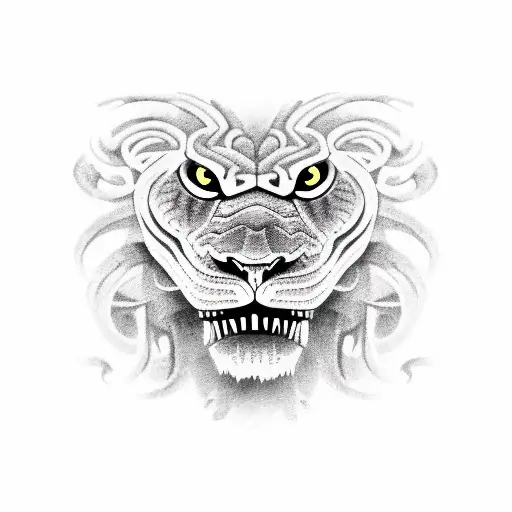 Snake Wrapped Around A Fighting Lion