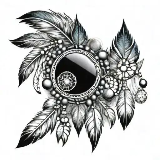 Native American Wrist Tattoo Beads With Feather And Dreamcatcher