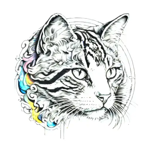 Rainbow With A Black And White Cat