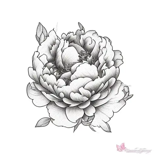 Peony With Dark Leaves And Some Smaller Simpler Flowers Around It