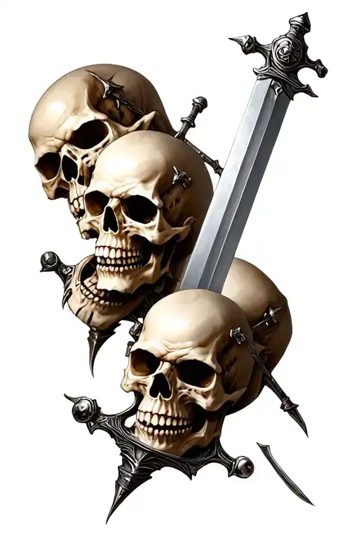 Multiple Skulls With Sword Piercing Through