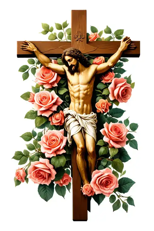 Jesus On Cross With Roses Growing
