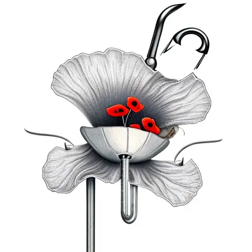 Poppy With Fishing Hooks Coming Off Stem