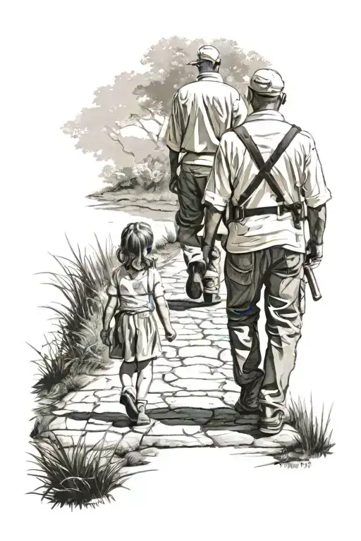 Father Dauther Walking With A Path
