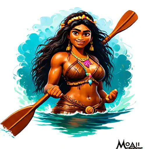 A Sketch Of A Tattoo On The Cartoon Of Moana Where Moana With The Oar Is Depicted