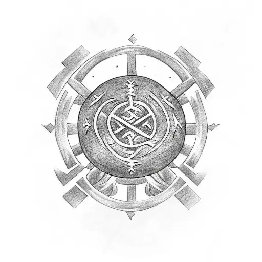 An Oak Tree With Viking Runes On The Trunk