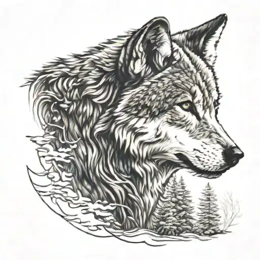 Wolf In Profile With Nature Setting