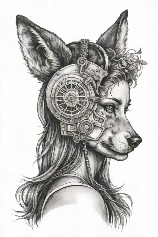 Girl With A Wolf Head Profile Holding A Book