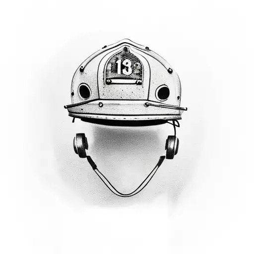 Realistic Firefighter Helmet With A Vintage Tractor In The Background