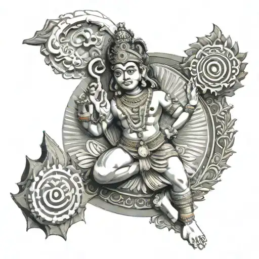 Lord Vishnu With Sudarshan Chakra Symbol Surrounded