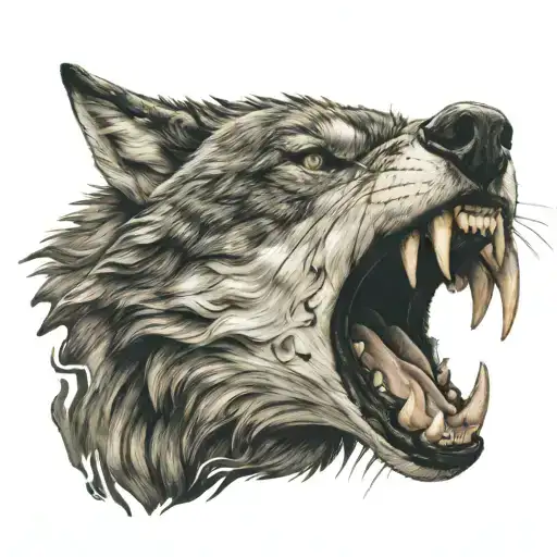 Snarling Wolf Eating