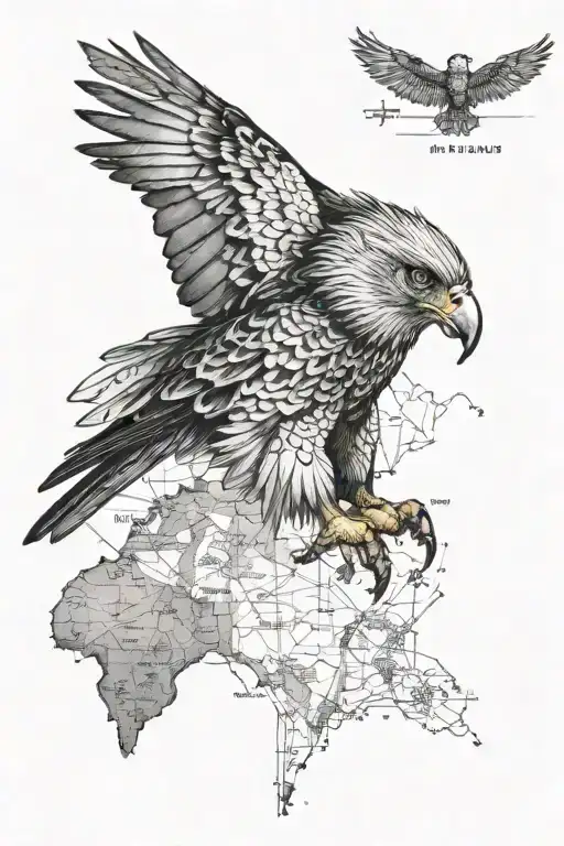A Wedgetail Eagle With A Map Background That Is Subtly Integrated With The Southern Cross Symbol Tattoo