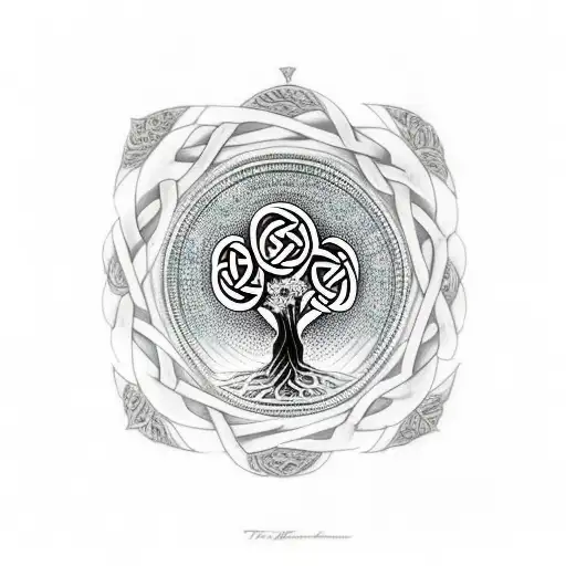 Tree Of Life With Triquetra With Wolf