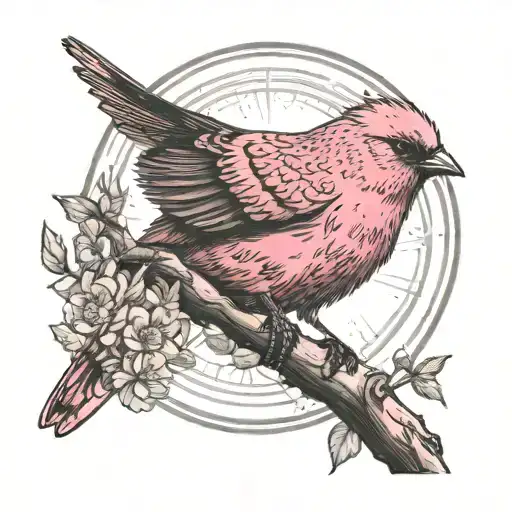 Pink Bird And Sun