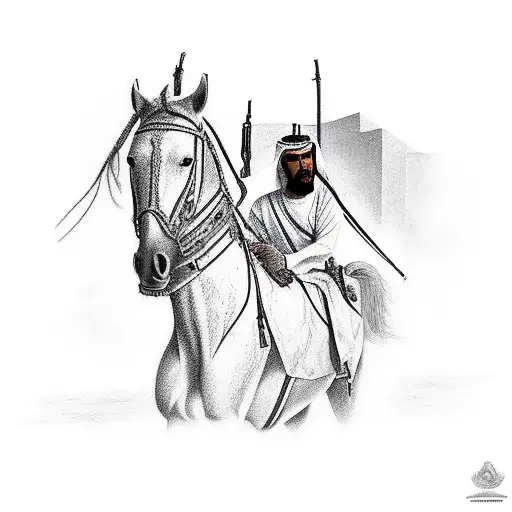 Arab Soldier In War With His Horse And With His Swoed