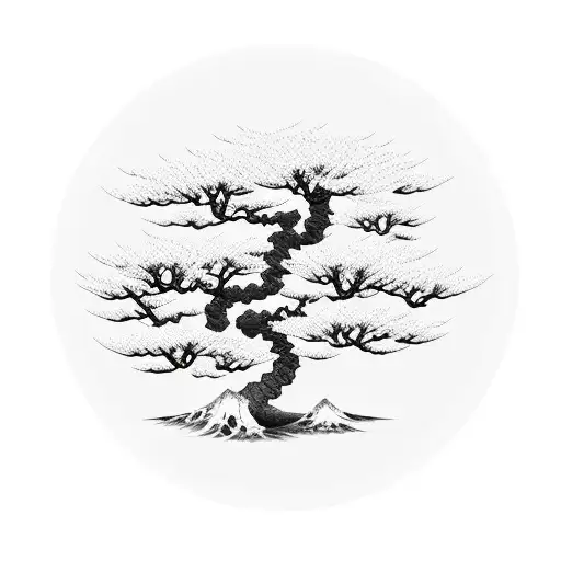 Japanese Tree With Writing For Tree Trunk