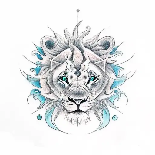 I Want A Tattoo Of 2 Fish From A Top View Swimming Around The Front View Of A Lion Head