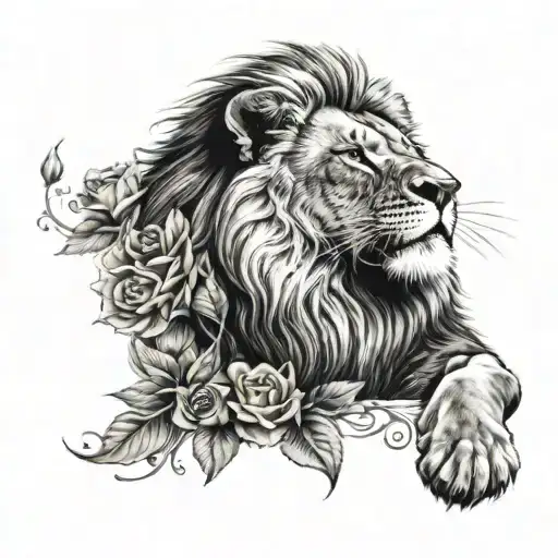 Serious Lion With Rose