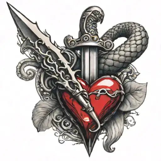 A Dagger Stabbing A Heart With A Cobra Wrapped Around