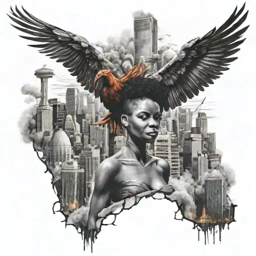 Africa Woman Pheonix Rising From The Demolished Chicago Skyline
