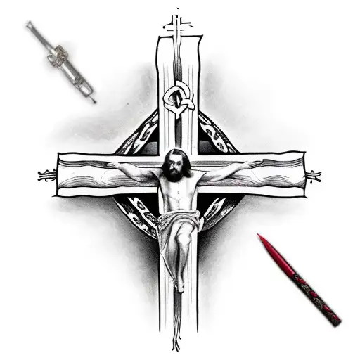 Jesus Praying With A Cross Below Him Combined With A Raddle Snake Wrapped Around A Ar15