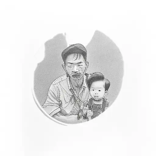 Kid With His Father In Typical Hongkong Street