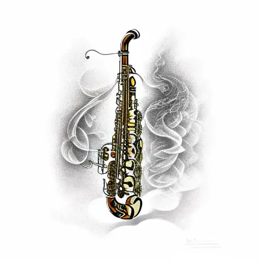 A Glass Of Whisky And A Tenor Saxophone With Musical Notes Flowing Out As If It's Music