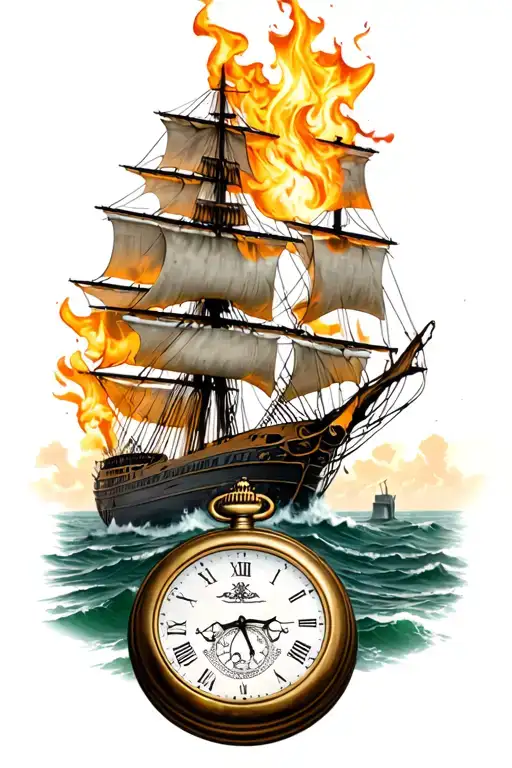 Irish Shipwreck With Fire And Pocket Watch