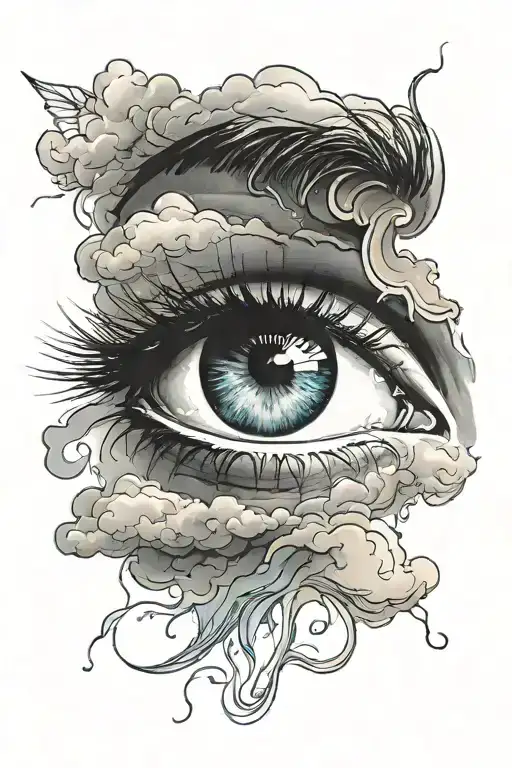 Eye In A Cloud Background With Streaks Of Light