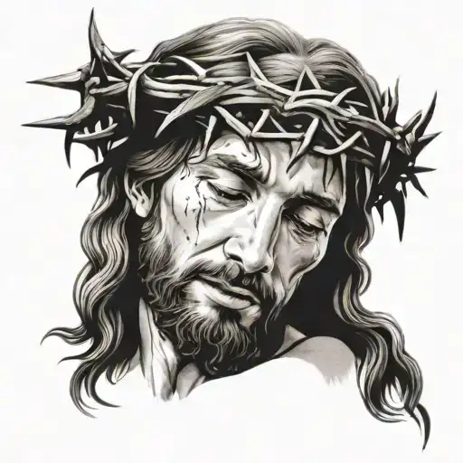 Jesus Praying With A Crown Of Thorns
