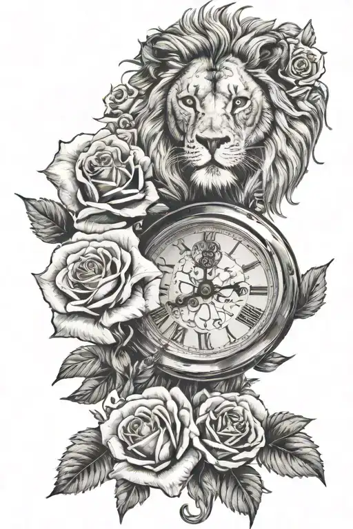 Lion And Roses And A Clock