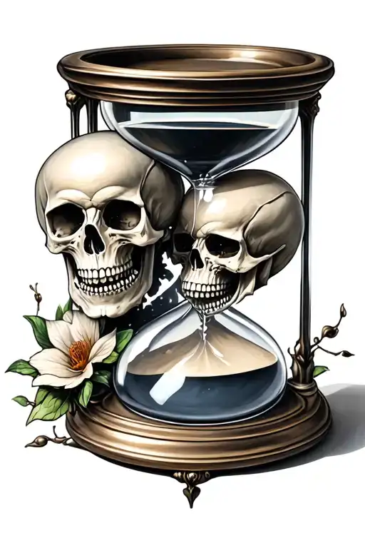 Hourglass Filled With Death Skulls Facing Each Other