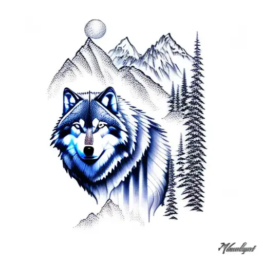 Mountain Scene With Wolf