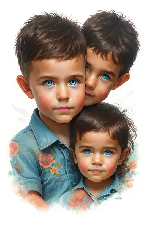 3 Father And Two Children With Blue Eyes