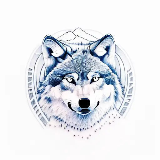 Mountain Scene With Wolf