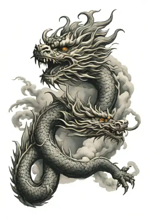 Japanese Dragon Descending From Japanese Clouds