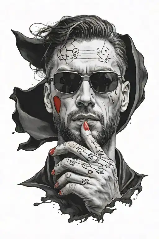 A Man With A Black Cape Holding Red Pill