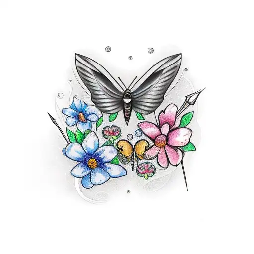 Arrow With Flowers And Butterflies Wrapping Around It